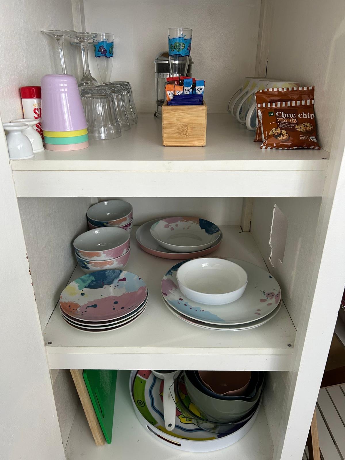Crockery and glassware provided in Apartment Two
